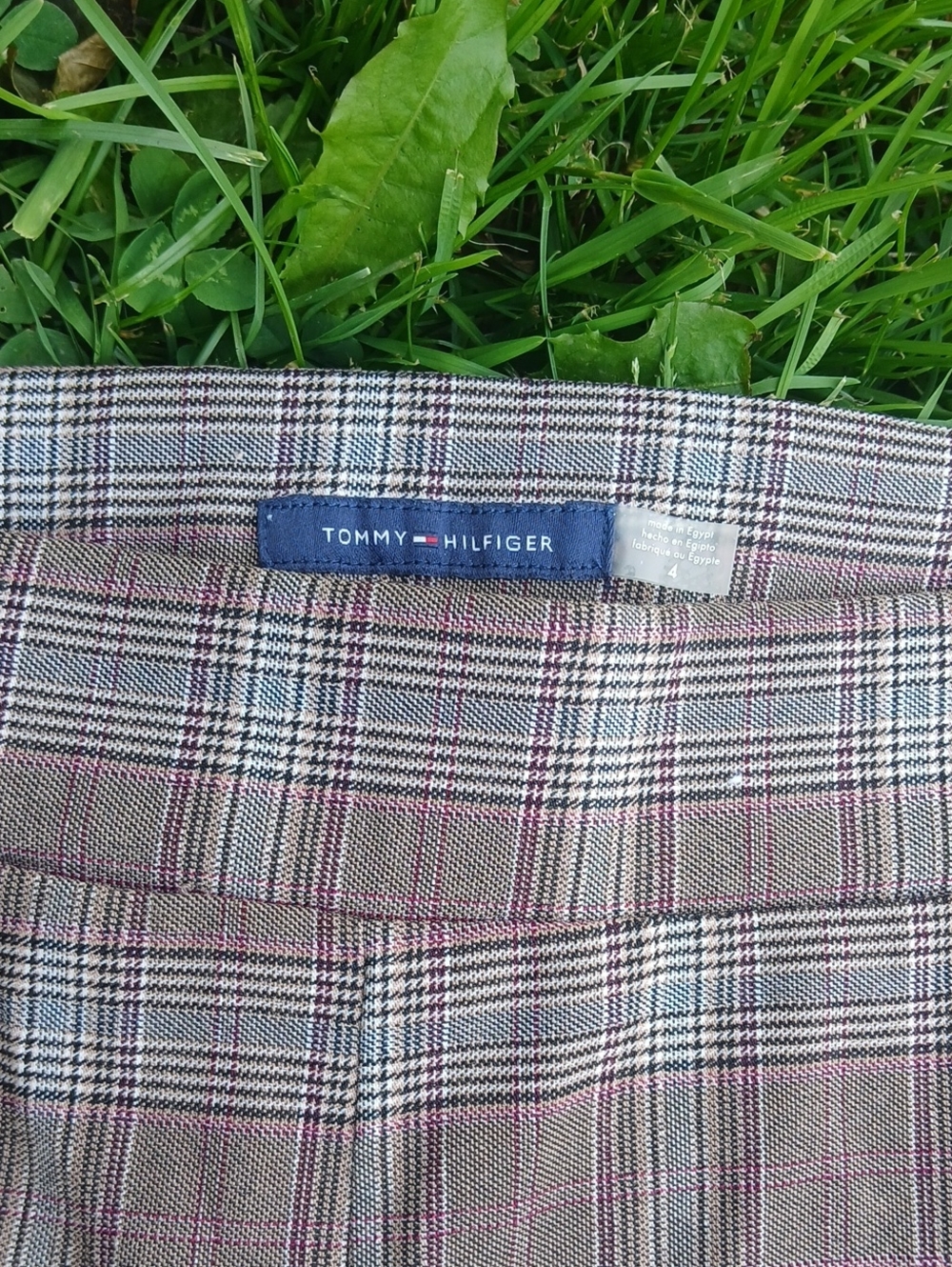 GUC Timmy Hilfiger Stretch Light Knit Plaid Brown Blue Size 4 - Picture 4 of 6
